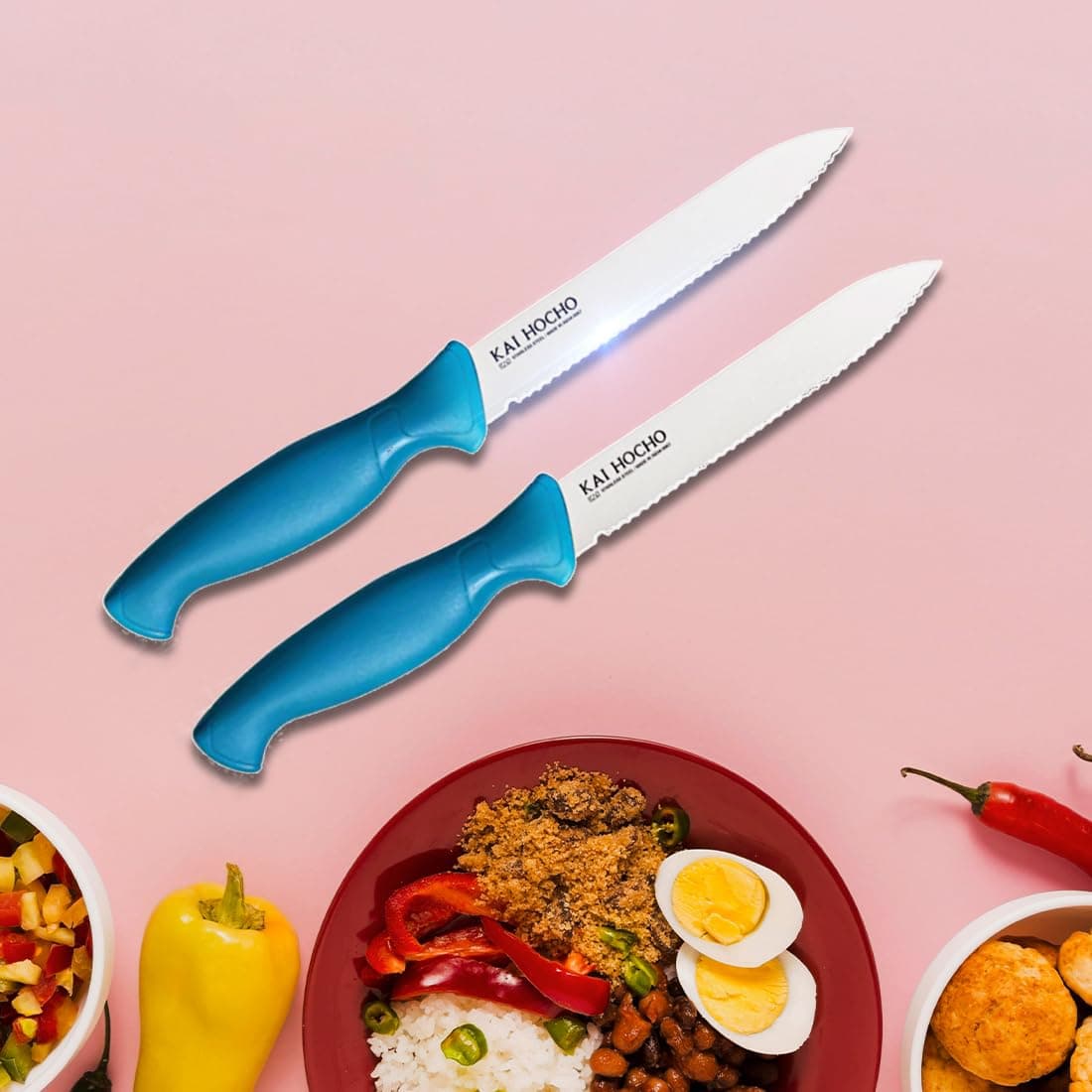 Kai 100% Stainless Steel Serrated Knife Pack of-2 Blue Japan Best Knife