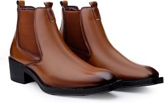 BXXY Men's Faux Leather Material Casual Formal Slipon Chelsea Boot and Dress Boot with 5.08 Cm Block Heel Height.