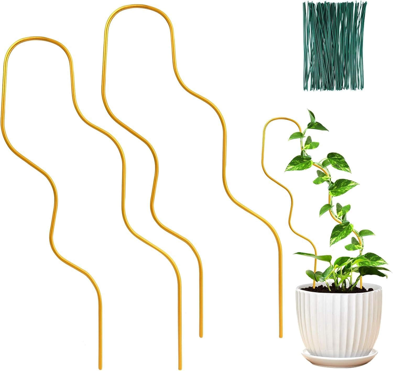 Craft Capital 17.5 cm Indoor Metal Plant Trellis for Climbing Plants, Small Garden Support for Potted Plants, Plant Stakes (Wave-Metal)