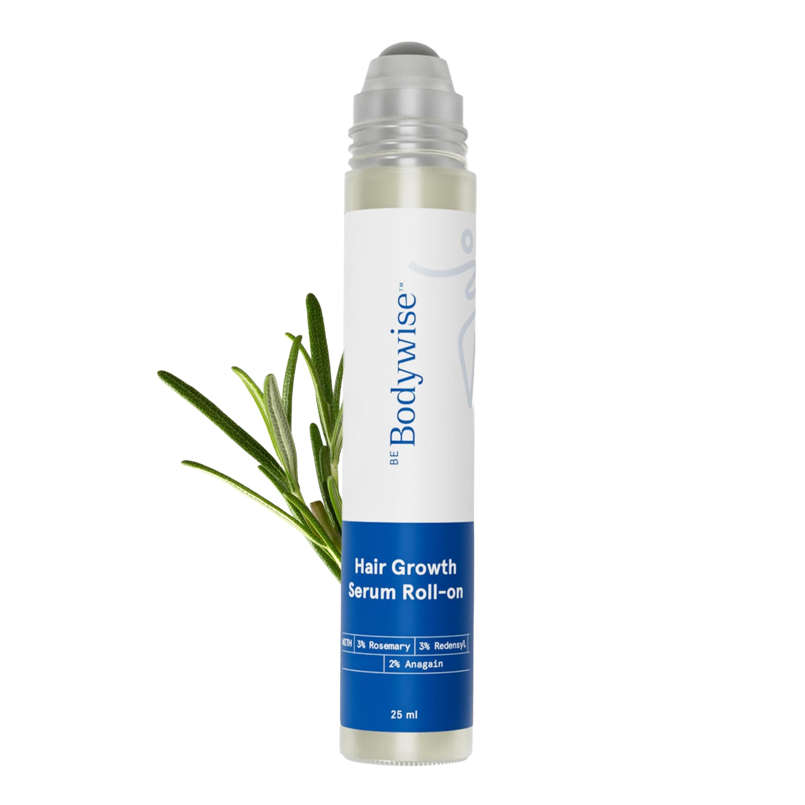 Be Bodywise Rosemary Hair Growth Serum (Roll On) | 3% Redensyl & 2% Anagain | Hair fall control serum for Women & Men | Promotes Hair Growth & Stimulates Hair Follicles | For All Hair Types | 25ml