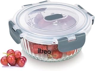 Treo By Milton Clip Fresh RIB Round 620 ml Premium High Borosilicate Glass Container – Airtight, Leak-Proof, Microwave & Dishwasher Safe with Air Vent, Stackable & 100% Food Safe Design