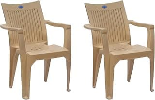 Nilkamal Plastic Chair for Living room with Arm |Set of 2 | 3 Year Warranty | For Home, Living Room, Outdoor | Marble Beige Colour | CHR2209