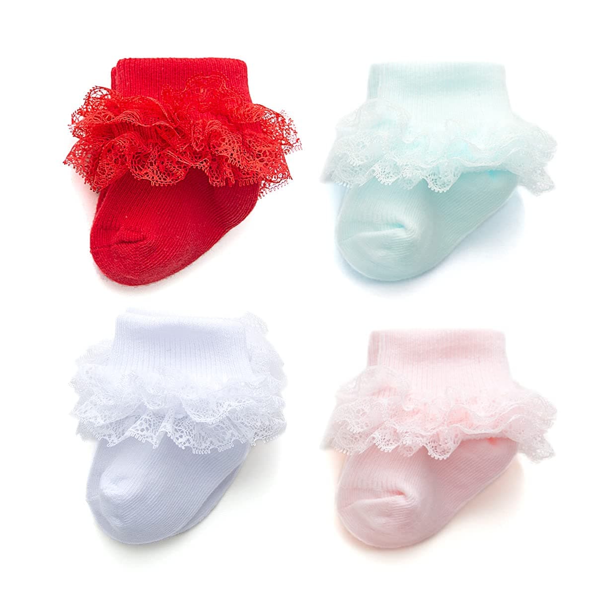 Epeius Baby-Girls Eyelet Turn Cuff Ruffle Lace Socks Triple Lace Dressy Socks Newborn/Infants/Toddlers 3/5 Pairs