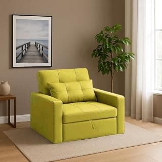 CASASTYLE Trissa 1 Seater Pull-Out Premium Fabric Sofa Cum Bed Sofa Set for Living Room (Yellow Fabric)