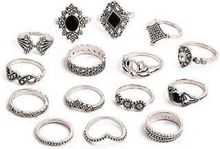 Shining Diva Fashion Non Precious Base Metal Boho Midi Finger Ring for Girls - Set of 15 (Silver, 11800r)