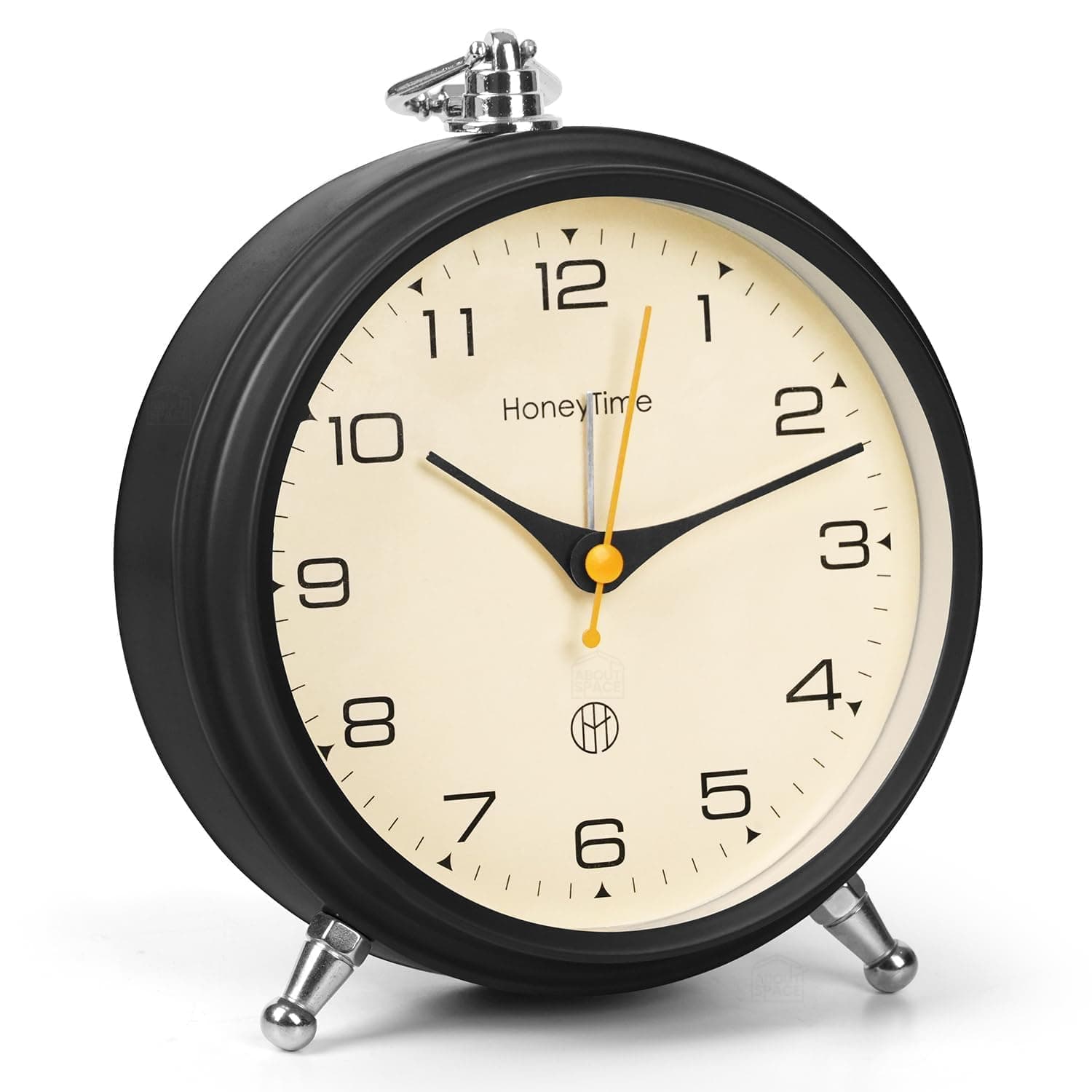 AERYS Honeytime Metal 13-cm-Long Alarm Clock Wall Clock Table Clock for Study Analog Silent Vintage Clock, Alarm Clock for Heavy Sleepers at Home Office Bedroom-Black