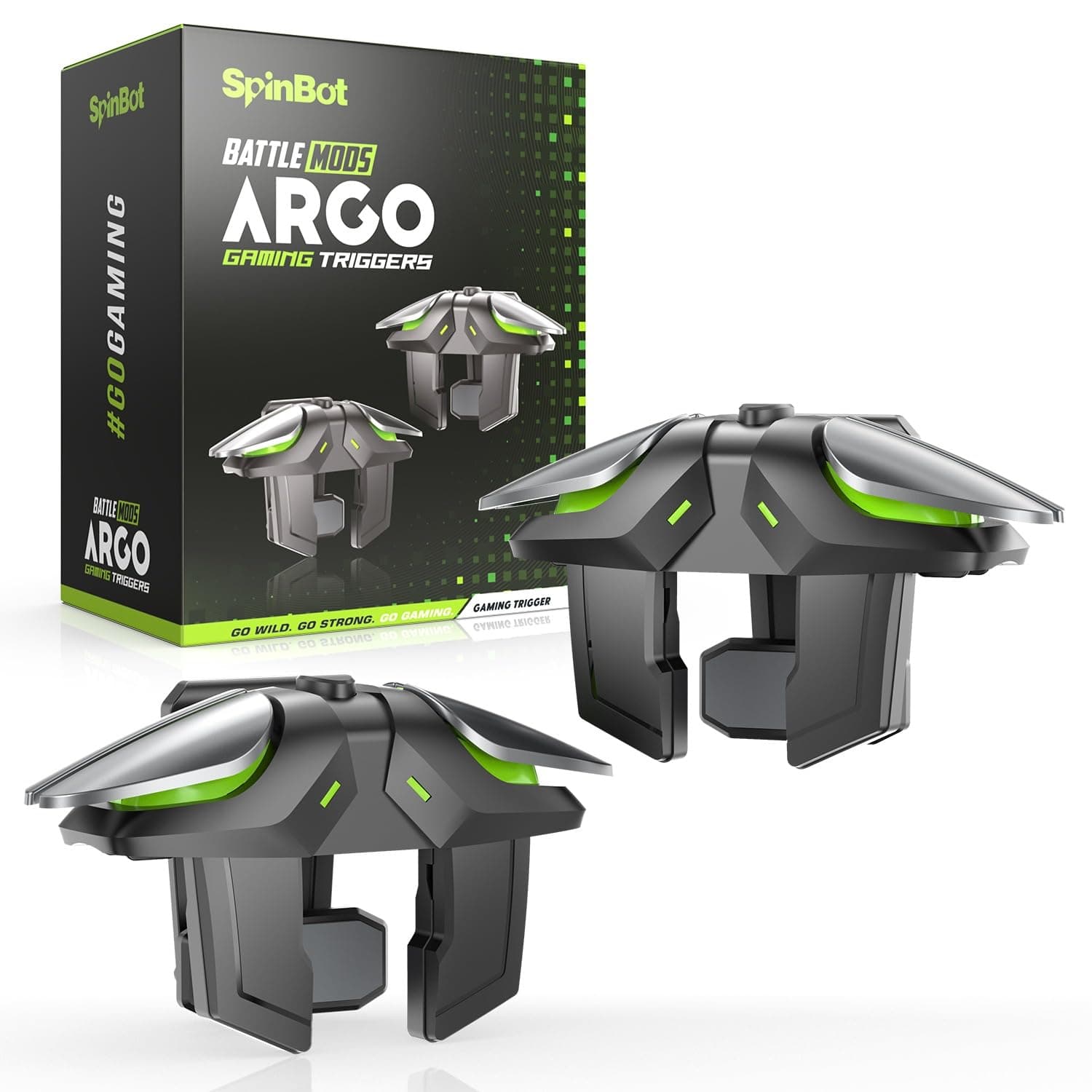 SpinBot Battlemods Argo 4 Buttons Smartphone Capacitive Gaming Trigger | 6 Finger Claw Control | For Bgmi/Free Fire Max/Cod Mobile - (Black) [Android]