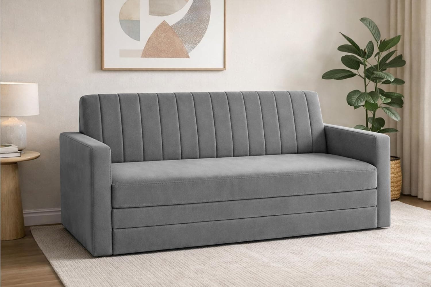 Deco Studio-Sofa-Cum-Bed | 3-Seater Armrest Sofa | Modern Fabric Sofa Bed for Living Room, Bedroom & Office - Grey Color