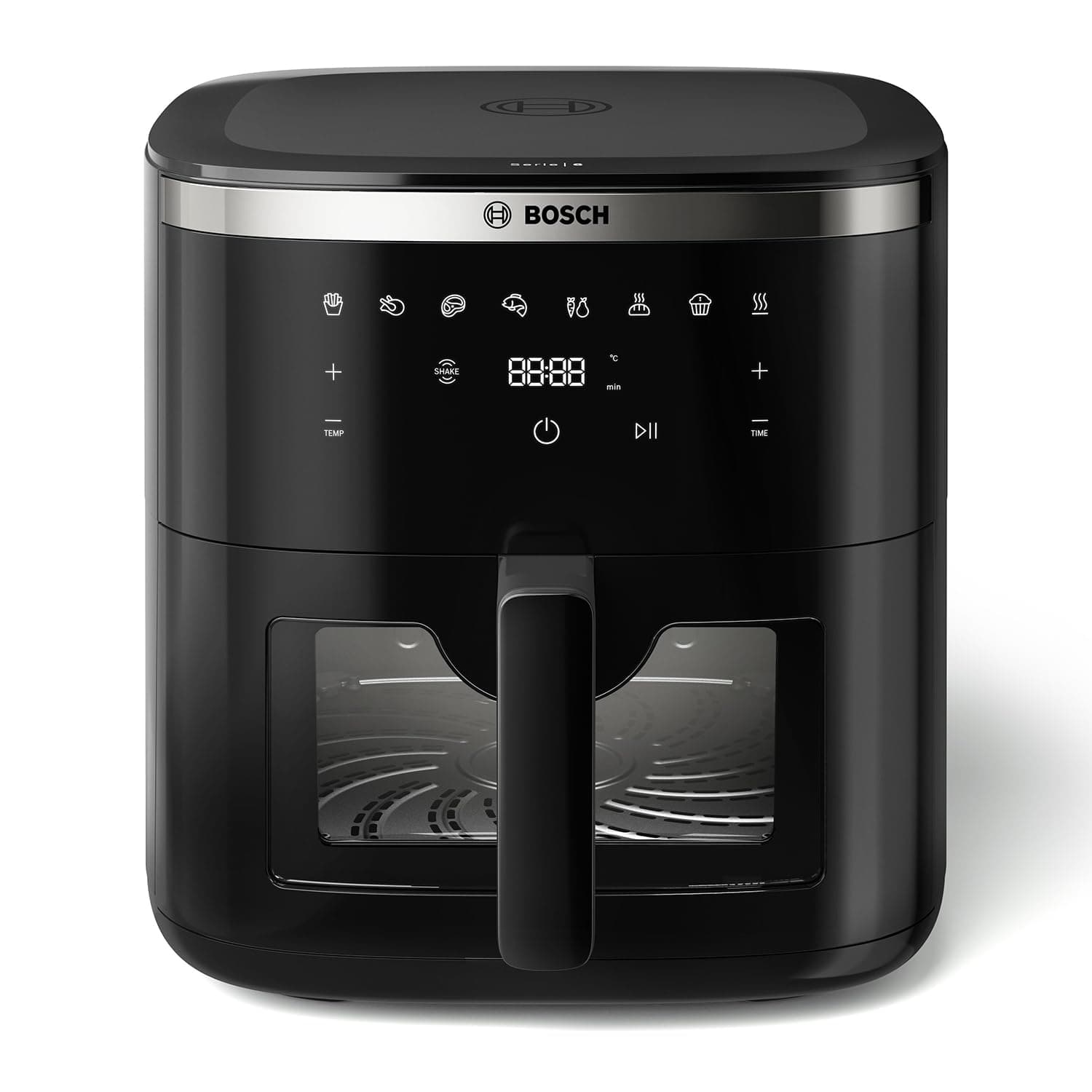 Bosch CrispMaxx Digital Air Fryer XXL 7.2L with Baking Tray | Illuminated Viewing Window | Touch Panel | 7 Preset Menu | Shake Alarm | Uses Upto 95% Less Oil | 2-Year Warranty | Black【MAF671B5IN】