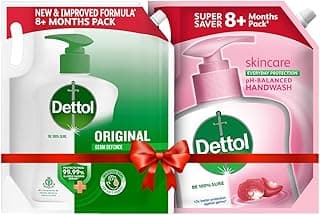 Dettol pH-Balanced Skincare Liquid Handwash Refill Super Saver Pack, 1500ml & Dettol Liquid Hand wash Refill Original -1500 ml