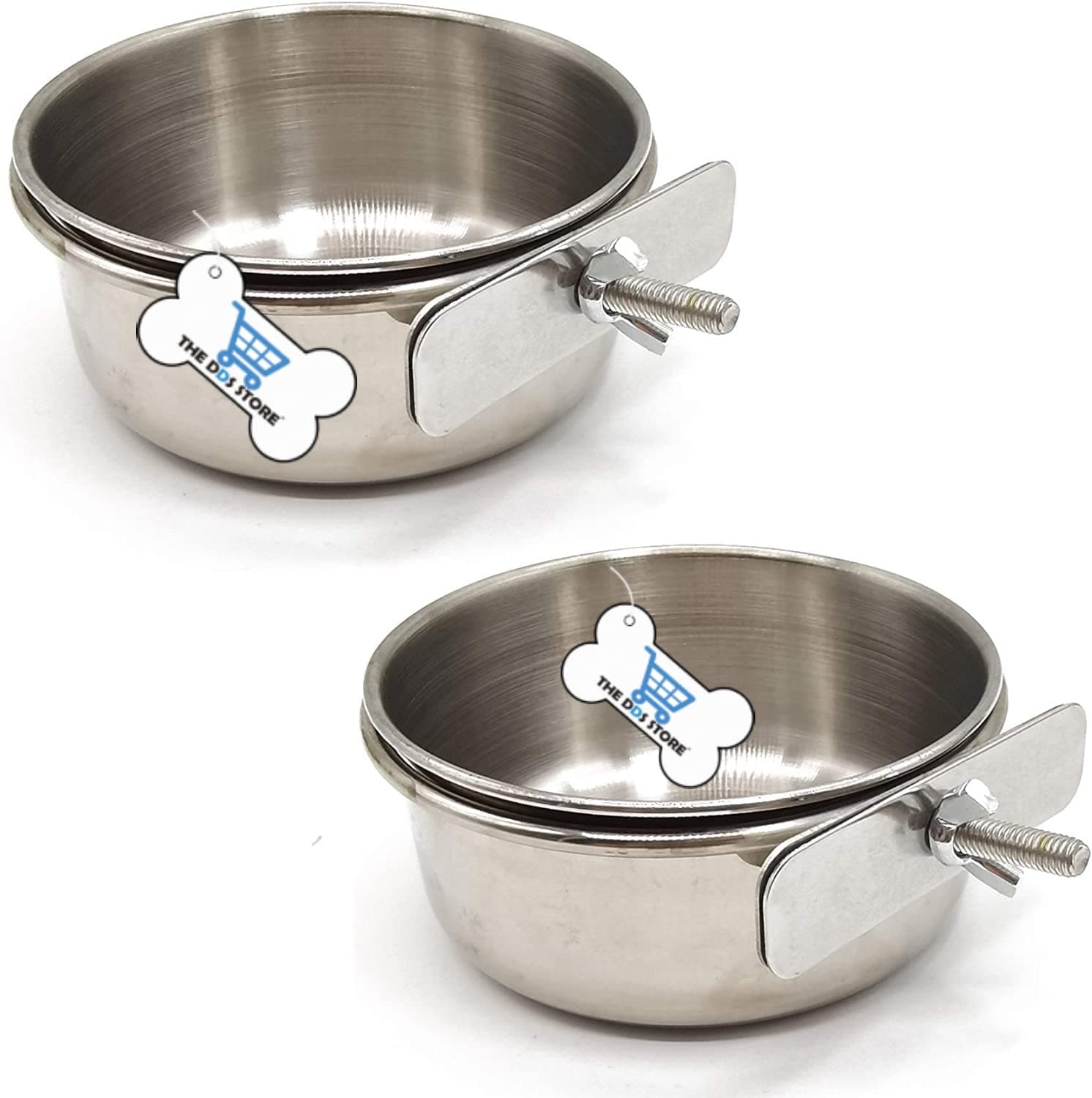 The DDS Store Stainless Steel Dog Bowl Removable Hanging Food Water Pets Cage Coop Cup Large Cat Puppy Birds Food Bowl-850 ml (Pack of 2)