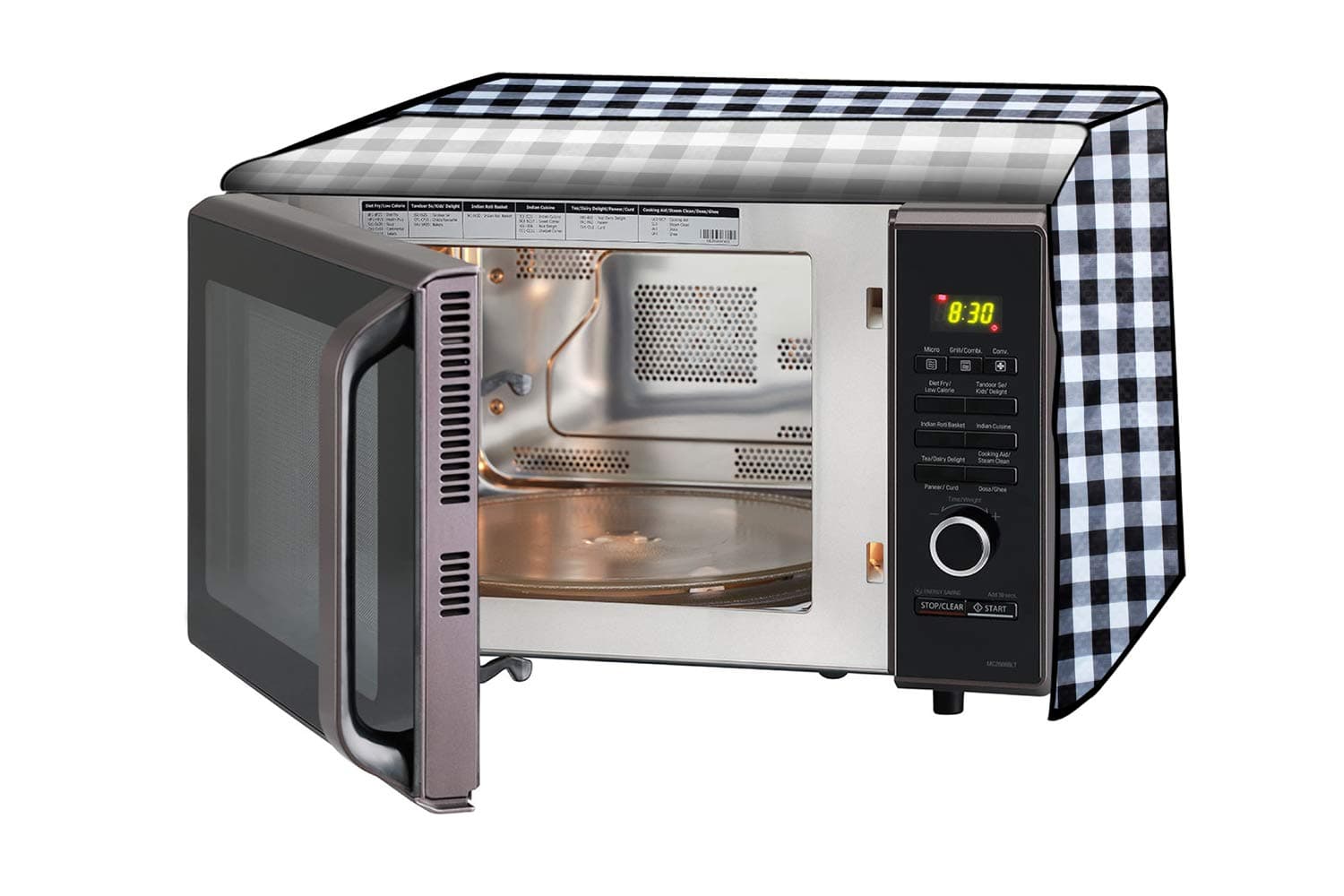 Stylista microwave oven cover compatible for Morphy Richards 60 Liters OTG 60RCSS, Dustproof, stainproof, Wipeable cover, Gingham Pattern Black & White