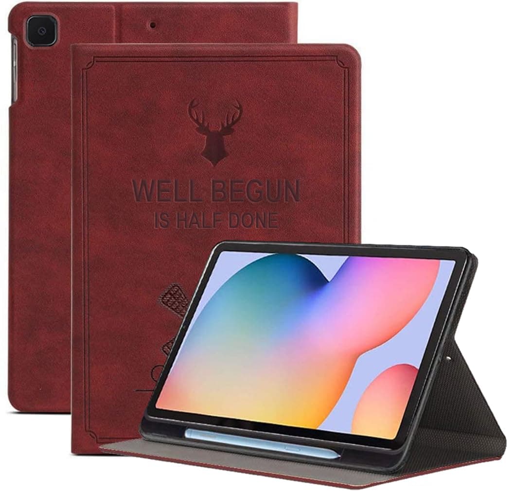 ProElite Deer Smart Flip case Cover for Samsung Galaxy Tab S6 Lite 10.4 Inch SM-P610/P615/P613 with S Pen Holder [Auto Sleep Wake], Wine Red