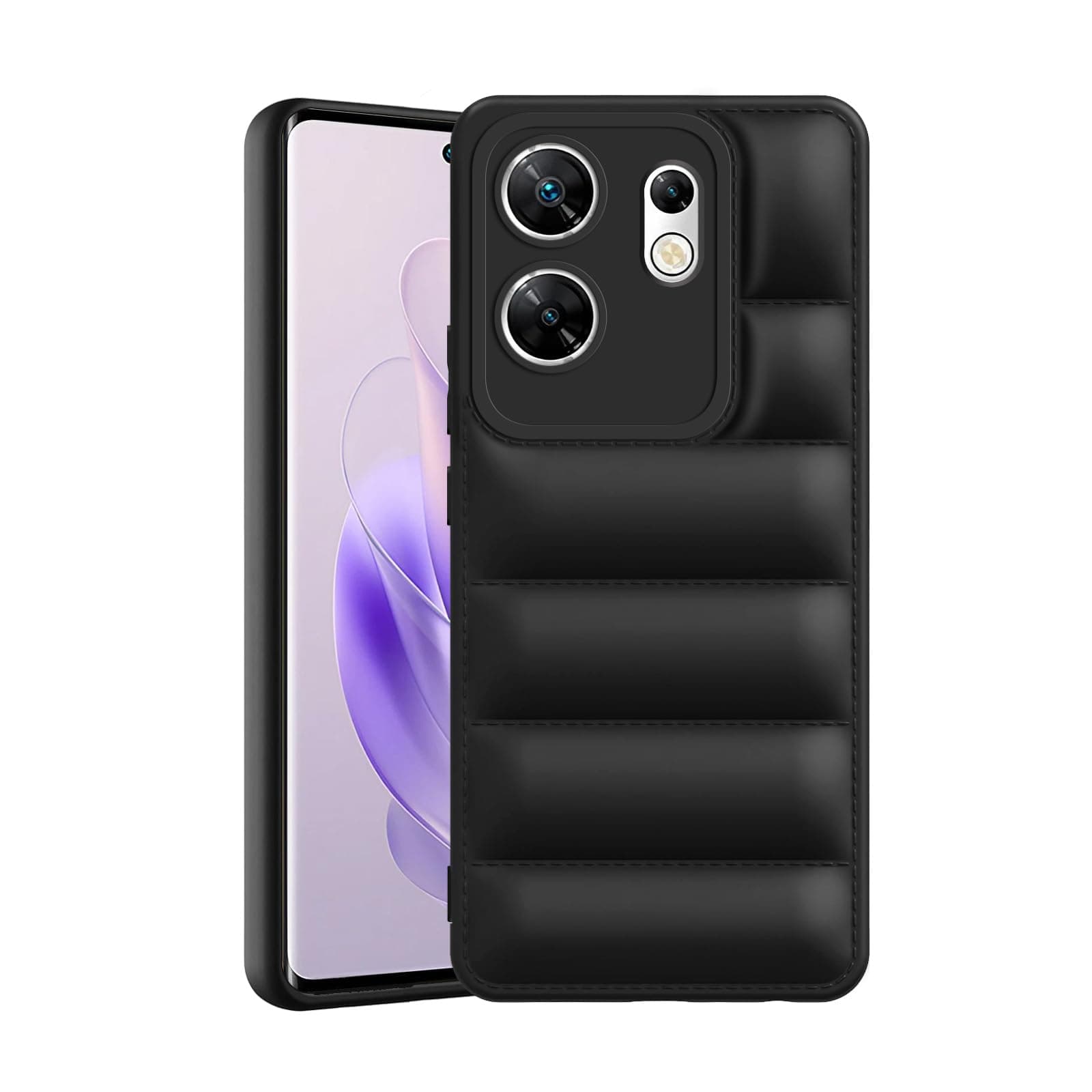 Amazon Brand - Solimo Puffer Case Camera Protection Soft Back Cover for Infinix Zero 30 4G | Infinix Zero 30 5G - Black - Rubber