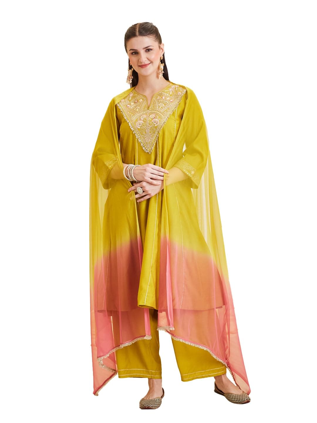 MOKOSH Women’s Silk Embroidery Anarkali Kurta Palazzo with Dupatta | Anarkali Kurta Set | Embroidered | Ethnic Wear |3 Piece Outfit | Sweetheart Neck 3/4 Sleeve