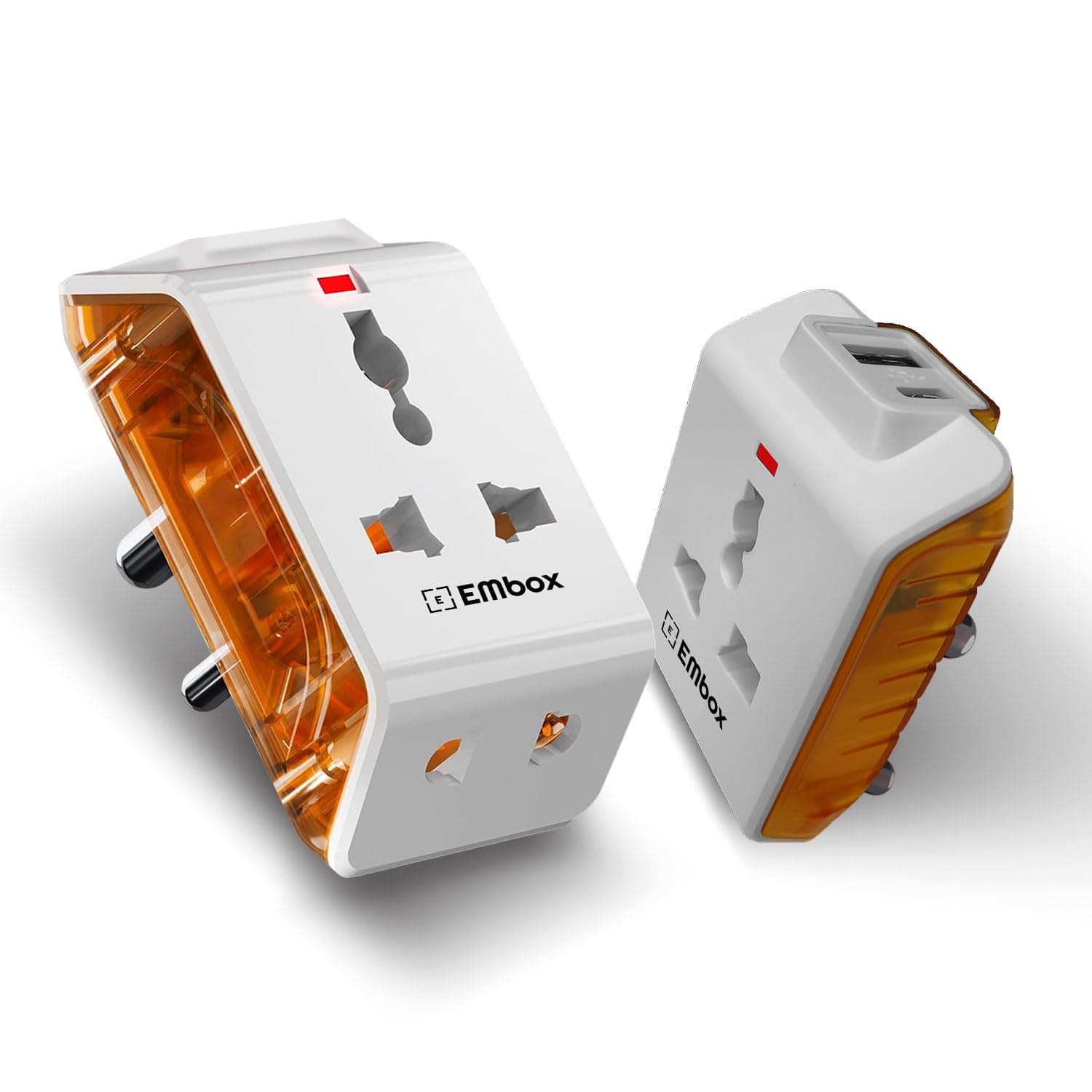 Embox Multi Plug Adapter with USB Ports | Universal 2-Pin Plug Socket | Multi USB Charger Adapter with USB-A & Type-C | Compact Fast Charging Power Adapter Plug for Phones, tablets & Devices Pack of 2