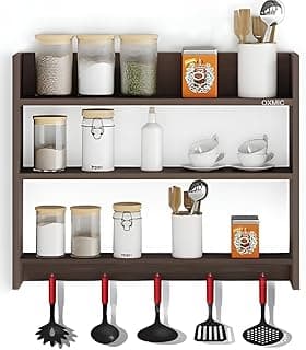 OXMIC Wooden Wall Kitchen Rack Wall Mounted Racks, Organizer, Shelf for Kitchen Storage Boxes Wooden Wall Shelf (Brown)