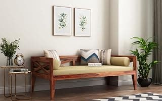 Home furniture Wooden Couch Diwan Sofa Settee for Living Room and Office | Three 3 Seater Sofa | Retro, Sheesham Wood | Natural Teak Finish (Brown) 3-Person Sofa