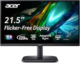 Acer EK220Q J0 21.5 Inch Full HD VA Panel Monitor | 120Hz Refresh | 1ms VRB | AdaptiveSync | sRGB 99% | Flicker-Less & BlueLightShield | ZeroFrame | HDMI + VGA | Tilt Adjustable I Eye Care | Black