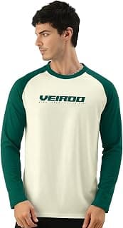 Veirdo Pure Cotton Regular Fit Round Neck Front Chest Typographic Logo Printed Raglan Full Sleeve T-Shirt for Men (Colors: Green, Brown & Maroon)