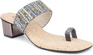 Inc.5 Women Pewter Embellished One Toe Block Heels Sandal