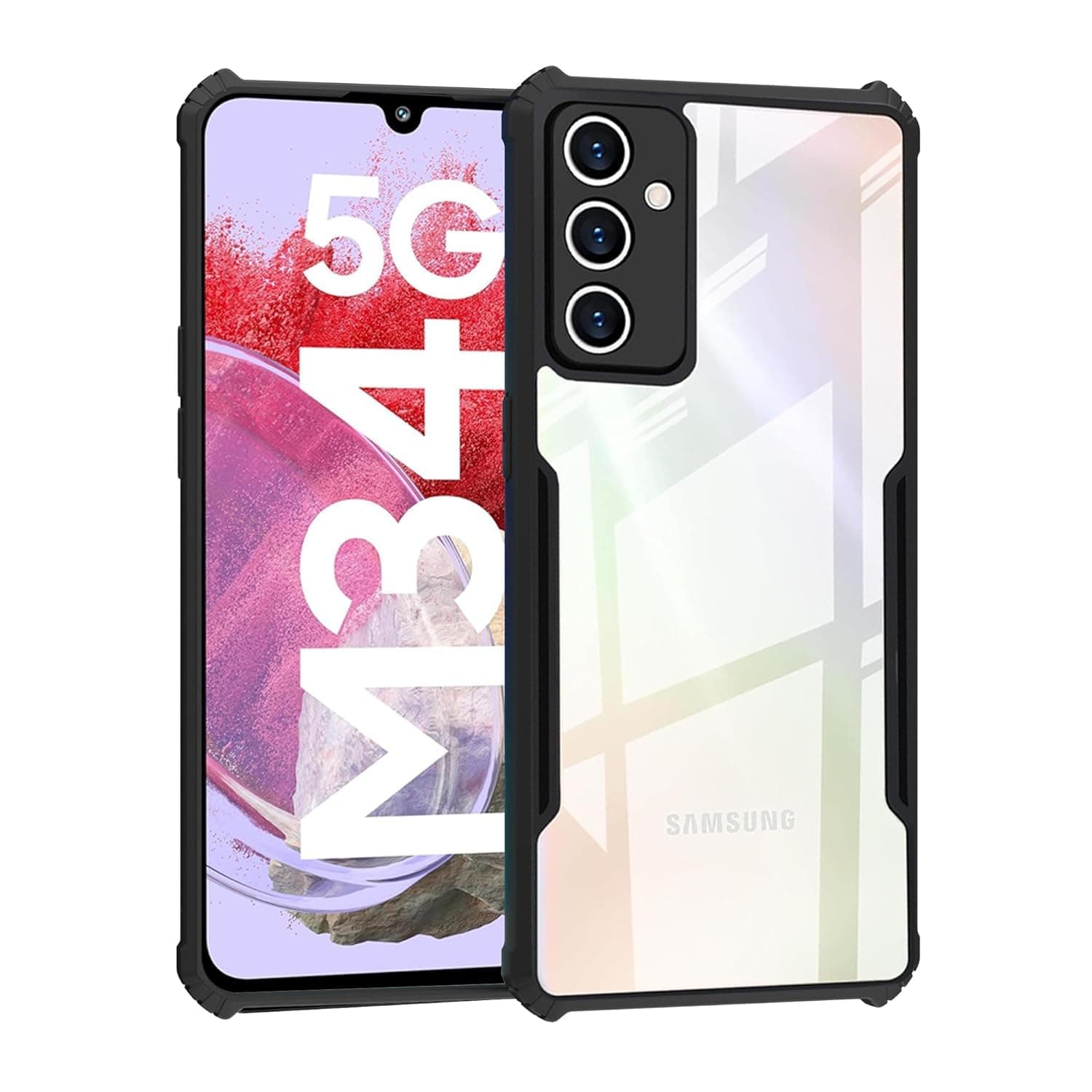 Amazon Brand Solimo Shockproof Crystal Clear Back Cover for Samsung Galaxy M34 5G | 360 Degree Protection | Transparent Samsung Galaxy M34 5G Back Cover Case (PC & TPU, Black Bumper)