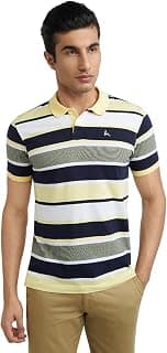 Parx Men's Yarn Dyed Pattern Regular Fit Pure Cotton Half Sleeve Polo Neck Casual T-Shirt
