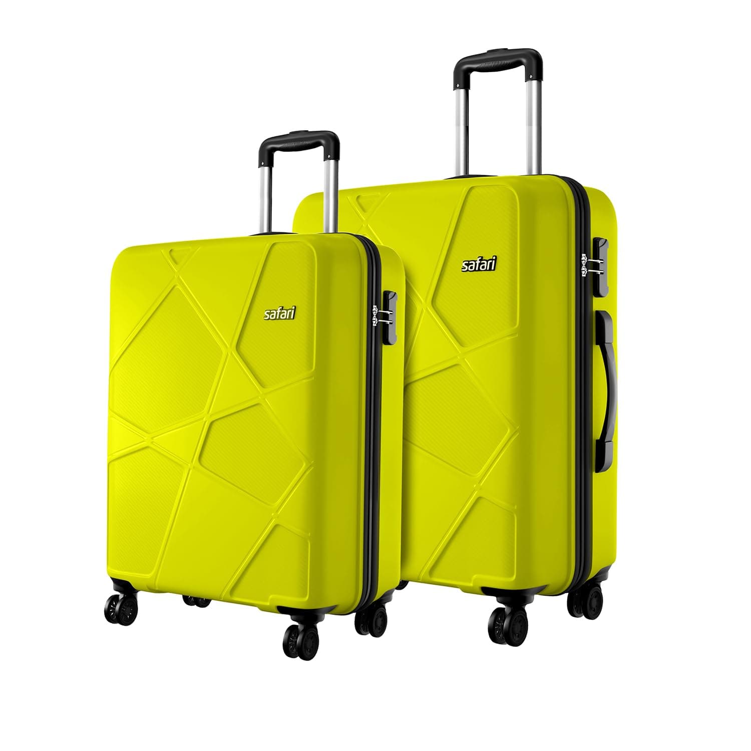 Safari Cabin Polypropylene Spinner Pentagon Pro 8 Wheels Set of 2 (+ Medium) Trolley Bags, Hard Case, 360º Wheeling Luggage for Men & Women, Suitcase for Travel, Green Lime, 65 Cm, 55 Cm