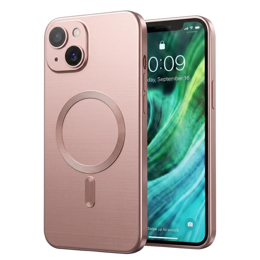 amazon basics Premium Mag-Safe Case for iPhone 13 | Shockproof & Anti-Scratch Cover | Soft Silicone with Wireless Charging | Camera Lens Guard - Rose Gold