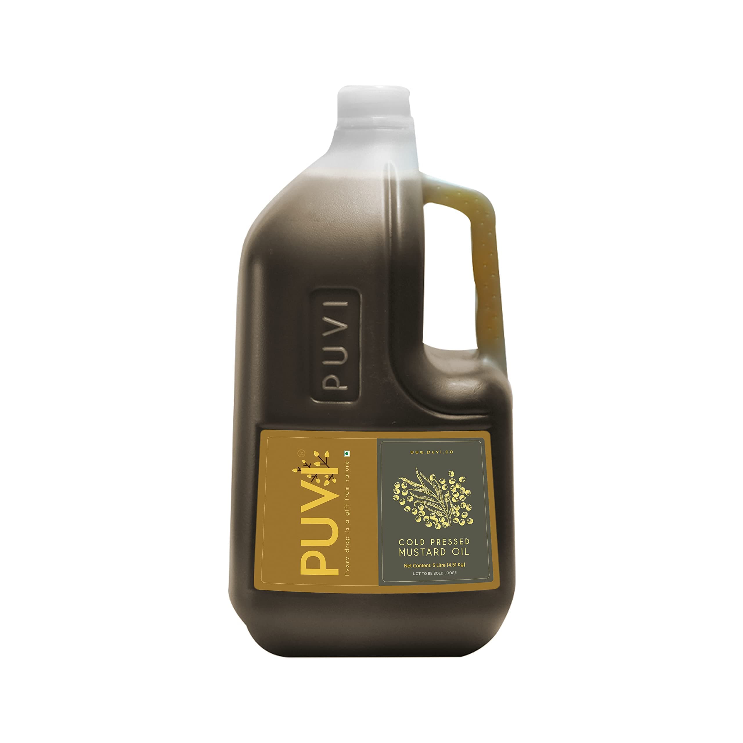 PUVI Cold Pressed Mustard Oil 5L | Wooden Ghani Extracted | Sarso ka Tel |100% Natural & Additive-Free | Healthy Cooking Oil (5000ml)