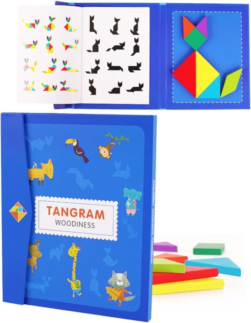 SHINETOY ENTERTAIN KIDS Tangrams for Kids Ages 3-5: Magnetic Tangram Travel, STEM Games Brain Teasers, Montessori Learning Toy, Early Educational Toy Jigsaw Shapes for Thinking