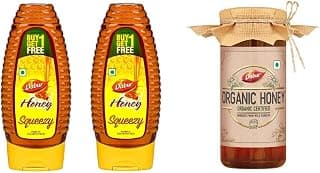 DABUR Honey :100% Pure World'S No.1 Honey Brand With No Sugar Adulteration, Squeezy Pack 400Gm (Pack Of 2) & Organic Honey | 100% Pure And Natural | NPOP Organic Certified 300Gm