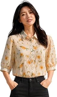 Women's Printed Casual Shirt | Loose Fit Button Down Collared Shirt | Soft & Lightweight Everyday Wear Top