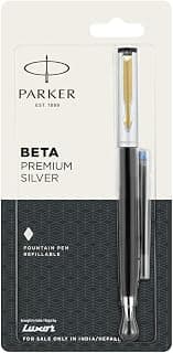 Parker Beta Premium FP GT Fountain Pen with Free Ink Cart (Silver)