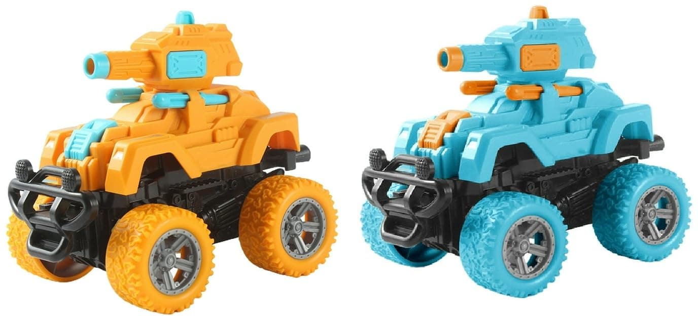 Sky Tech® Monster Tank Launcher Car Truck Friction Powered Cars Toy Monster Toys for Boys 3-7 Years Old 360 Degree Stunt 4wd Push go Truck for Toddlers Kids Gift (Pack of 2 Car)