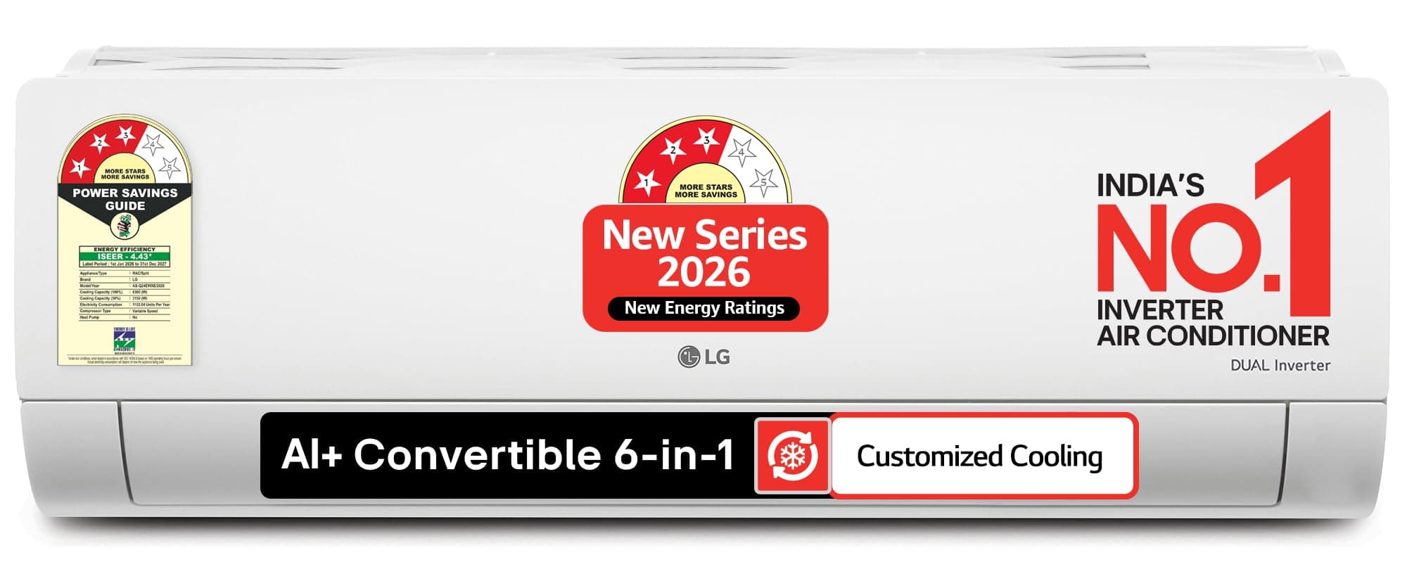 LG 2 Ton 3 Star,New star rated,Wi-Fi Enabled, Energy Manager+, DUAL Inverter Split AC (Copper, AI+ Convertible 6-in-1, Diet Mode+, 4 Way Swing, HD Filter with Anti-Virus Protection, AS-Q24EWXE, White)