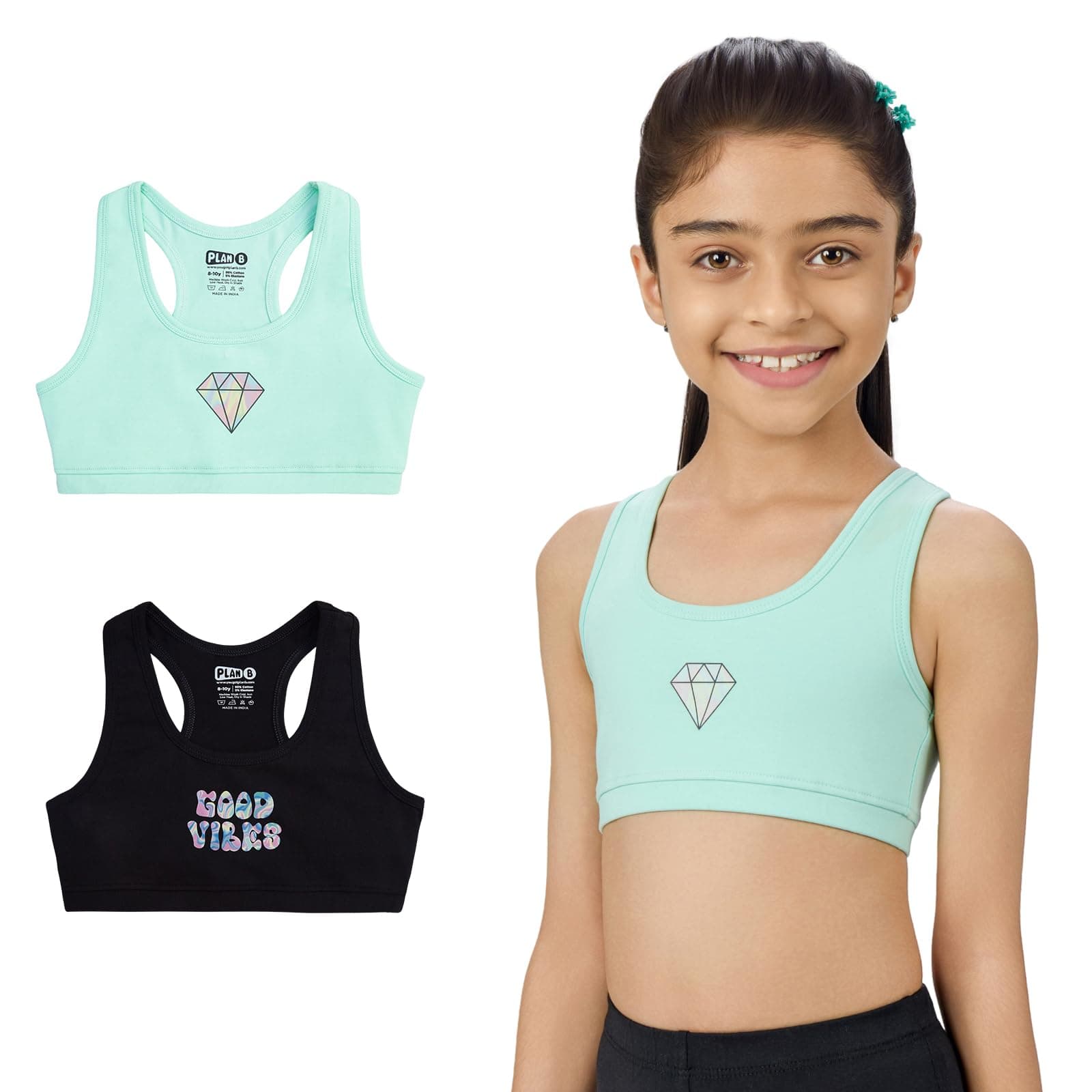 YouGotPlanB Cotton Sports Bra | Ages 8-16 Years | Racerback Style | Non-Padded, Double-Layered for Coverage
