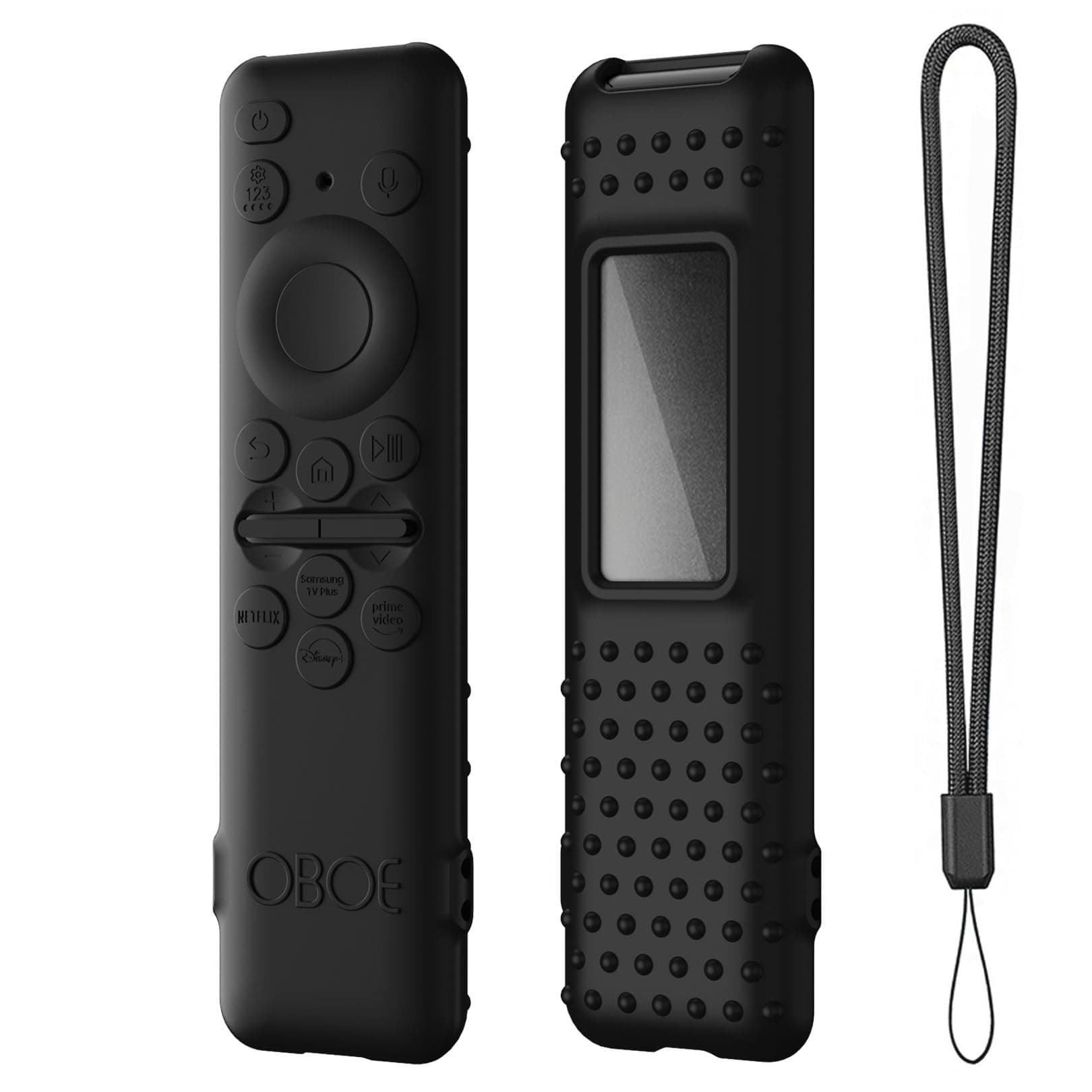 OBOE Silicone TV Remote Cover for Samsung Smart TV TM-2360 E, Black | 2023 Model, Protective Key Cover Case, Lanyard Included, Remote Not Included