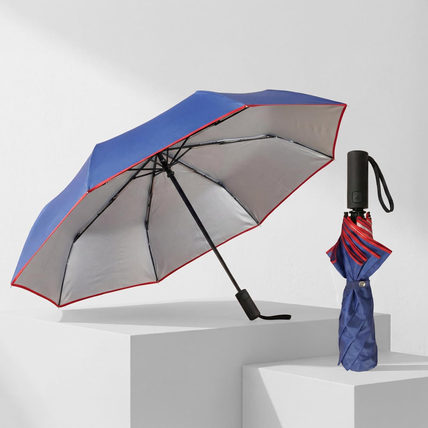 Lifelong UV Umbrella with Novelty Carabiner Handle | 3-Fold Travel Umbrella for Rain | Windproof & Compact for Sun Protection | Auto Open & Close | 8 Ribs Men & Women (Black)