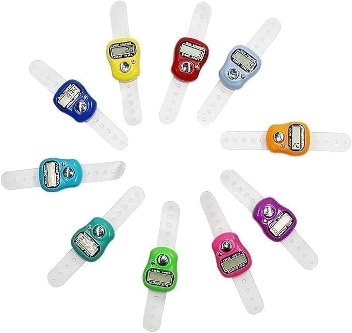 Habbaa Mini Digital Electronic LCD HandRing Tally Counter | Tasbeeh Finger Manual Clicker | Multicolor Number Lap Tracker | Counting Device for Audience Inventory Sports Traffic Count | (Pack of 12)