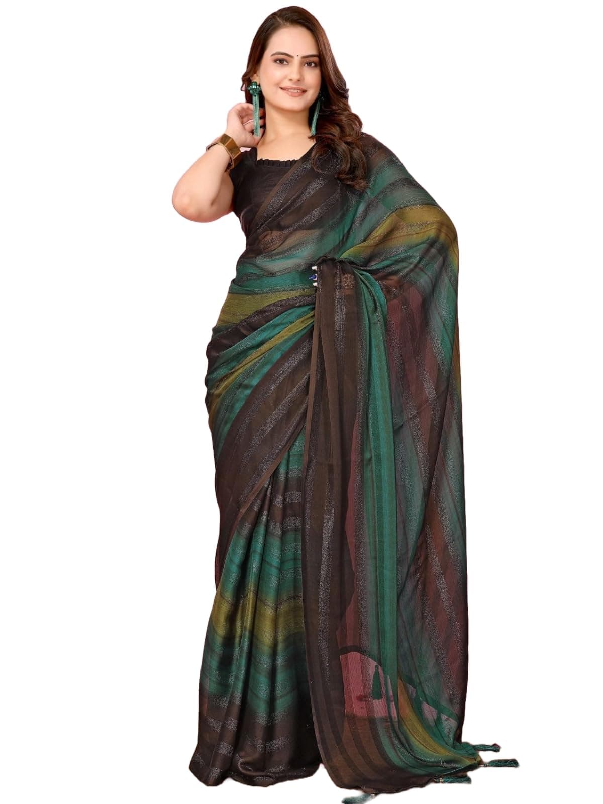 Pandadi Saree Elegant Moss Chiffon Ready-to-Wear Saree with Bangalori Satin Blouse