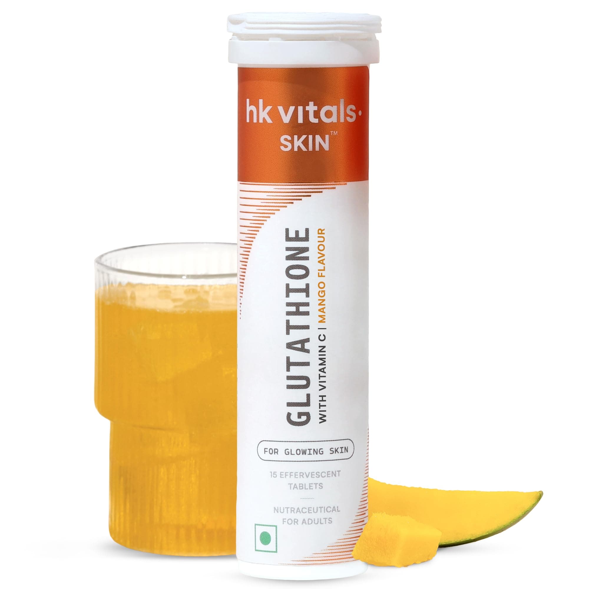 hk vitals Glutathione, Mango, 15 Effervescent Tablets | L-Glutathione with Vitamin C & E | For Skin Glow & Hydration