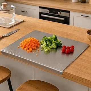 Nestasia Stainless Steel Counter Top Chopping Board (41.5cm x 29cm) | Anti-Slip Rustproof Cutting Board with Measurement Markings for Chopping Fruits & Vegetables