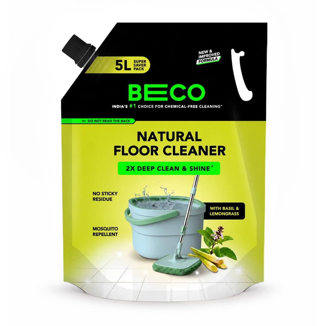Beco Natural Disinfectant Surface & Floor Cleaning Liquid | 5 Litre | Non Toxic Germ Kill Formula | Lemongrass & Basil Freshness | Safer than Phenyl | Kids Safe & Pet Friendly Floor Cleaner Liquid