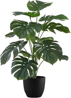 Dekorly Plastic Artificial Palm Plants Leaves Faux Turtle Leaf Fake Monstera Tropical Large Palm Tree Leaves Outdoor Leaf Decorations | 18 Leave Plant | 26Inch Plants | with Blackpot (Green)
