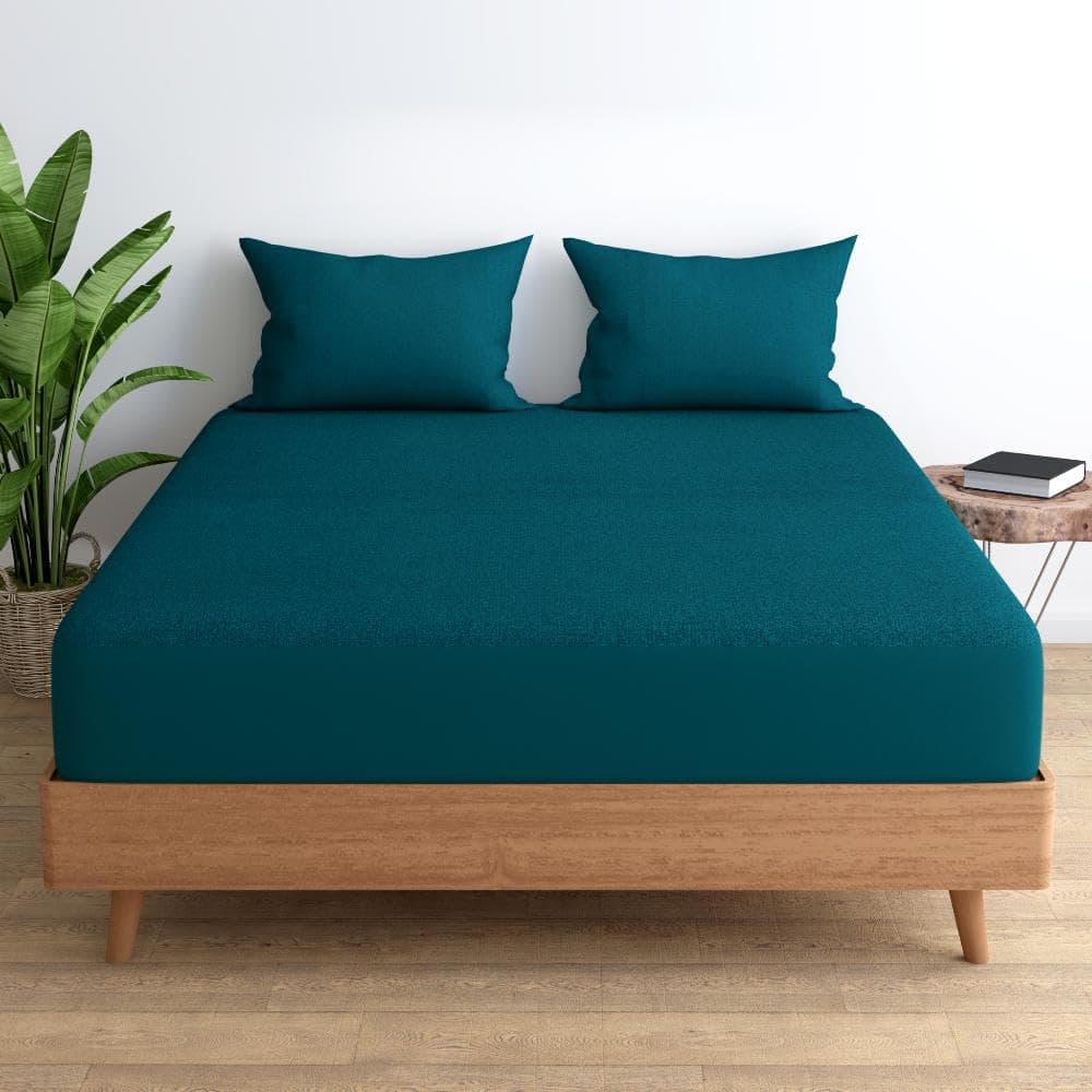 Wakefit Waterproof Bamboo Mattress Protector | Anti-Bacterial Bed Cover, Hypoallergenic, Ultra Soft Fitted Cover - Teal (78x36 Inch) - Single