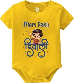 Baby Buzz Meri Pehli Diwali (Hindi), First Diwali Baby Dress, NewBorn Bodysuit, 100% Cotton Clothes