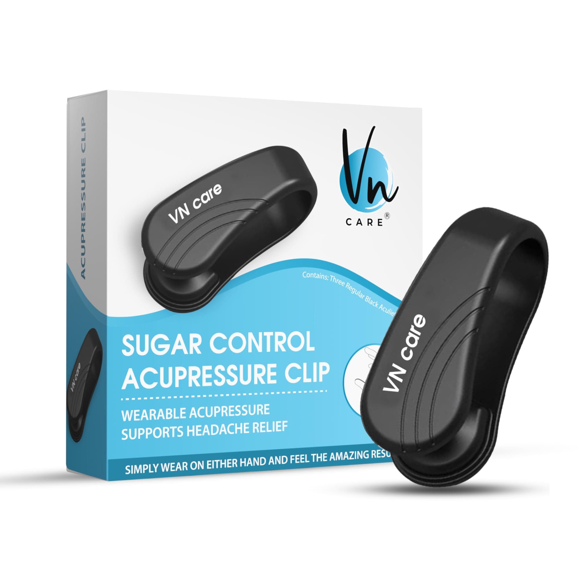 Vn care Pack of 2 Sugar Control LI4 Acupressure Point Clip Massager | Headache, Migraine &Tension Relief | Light Weight Headache Relief &Tension Relief -Black