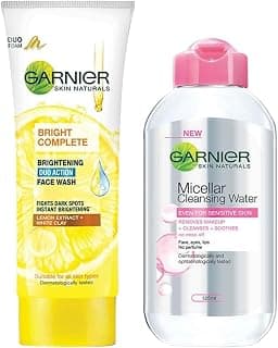 Garnier Skin Naturals, Micellar Cleansing Water, 125ml and Garnier Skin Naturals Light Complete Duo Action Facewash, 100g