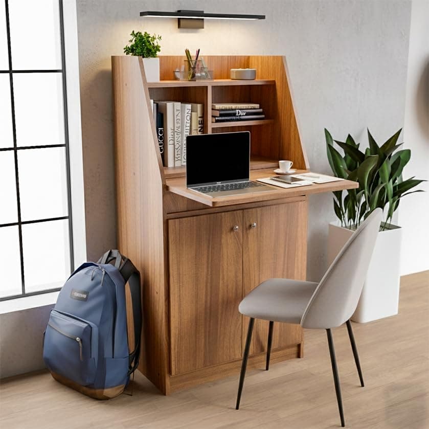 NEUDOT Wonder Engineered Wood Study Table | Laptop Desk with Cabinet & Top Storage Shelves | Multipurpose Computer Table for Home Office | Space-Saving Study Desk